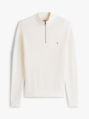 white textured quarter-zip jumper for men tommy hilfiger