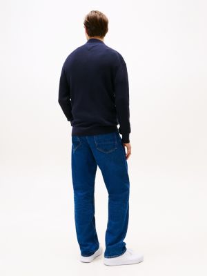 chaqueta de punto con cuello estilo béisbol azul de hombres tommy hilfiger