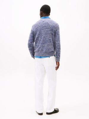 blue linen blend crew neck jumper for men tommy hilfiger