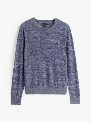 blue linen blend crew neck jumper for men tommy hilfiger