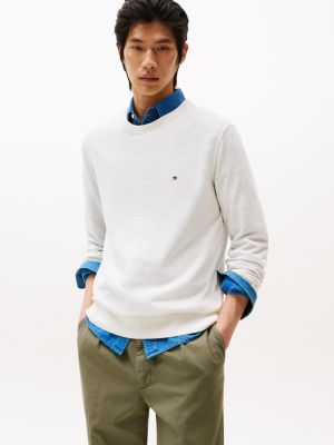 pullover in misto cotone e lino white da uomini tommy hilfiger