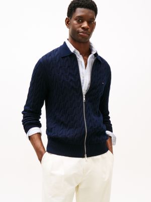 cardigan in maglia intrecciata con zip black da uomini tommy hilfiger