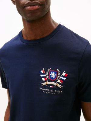 niebieski bawełniany t-shirt z emblematem th dla mężczyźni - tommy hilfiger