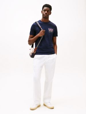 niebieski bawełniany t-shirt z emblematem th dla mężczyźni - tommy hilfiger