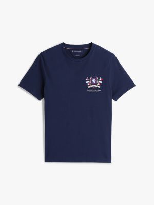 niebieski bawełniany t-shirt z emblematem th dla mężczyźni - tommy hilfiger