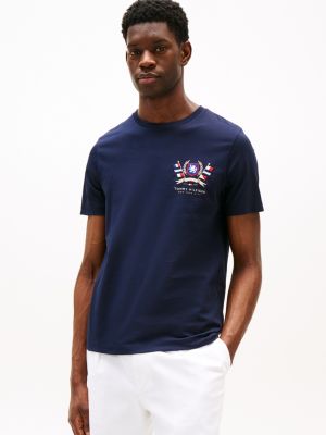 t-shirt en coton à blason th blue pour hommes tommy hilfiger