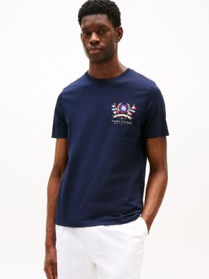 blue katoenen t-shirt met geborduurd embleem voor heren - tommy hilfiger