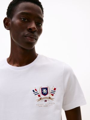 wit katoenen t-shirt met geborduurd embleem voor heren - tommy hilfiger