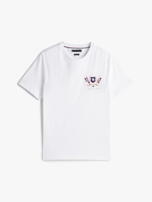 wit katoenen t-shirt met geborduurd embleem voor heren - tommy hilfiger