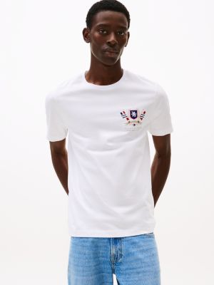 t-shirt en coton à blason th white pour hommes tommy hilfiger