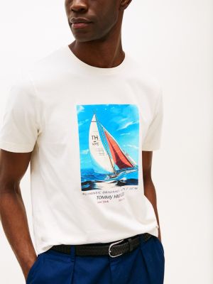 t-shirt con stampa di foto bianco da uomini tommy hilfiger