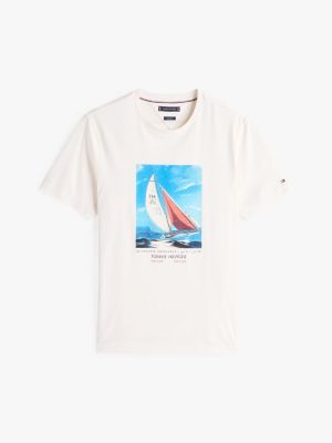 t-shirt con stampa di foto bianco da uomini tommy hilfiger