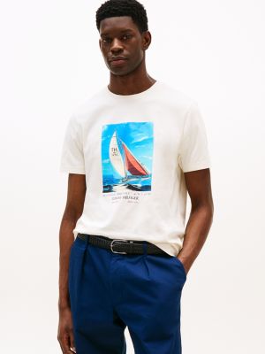 white katoenen t-shirt met fotoprint voor heren - tommy hilfiger