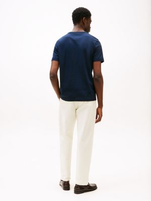 t-shirt à col ras-du-cou et multi-drapeaux bleu pour hommes tommy hilfiger