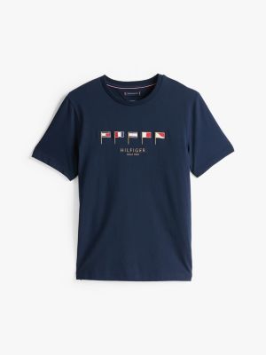 t-shirt à col ras-du-cou et multi-drapeaux bleu pour hommes tommy hilfiger