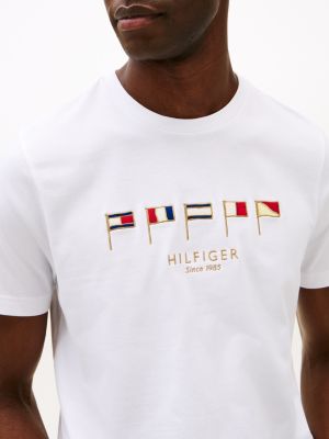 white multi-flag embroidery crew neck t-shirt for men tommy hilfiger