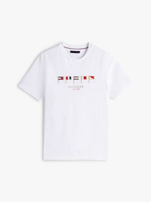 t-shirt à col ras-du-cou et multi-drapeaux blanc pour hommes tommy hilfiger