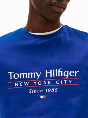 t-shirt à col ras-du-cou et logo bleu pour hommes tommy hilfiger