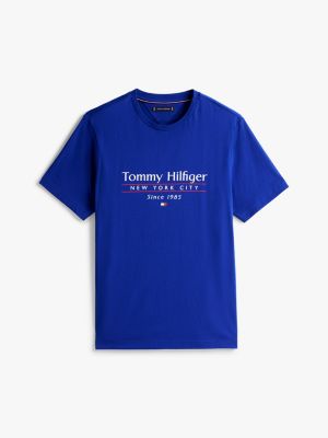 t-shirt à col ras-du-cou et logo bleu pour hommes tommy hilfiger