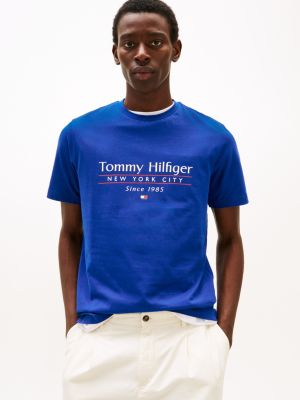 t-shirt à col ras-du-cou et logo blue pour hommes tommy hilfiger