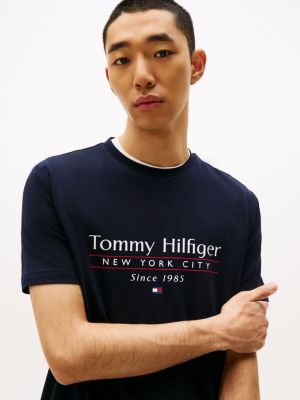 t-shirt à col ras-du-cou et logo bleu pour hommes tommy hilfiger