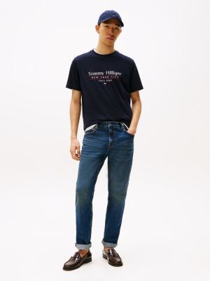 t-shirt à col ras-du-cou et logo bleu pour hommes tommy hilfiger