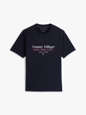 t-shirt à col ras-du-cou et logo bleu pour hommes tommy hilfiger