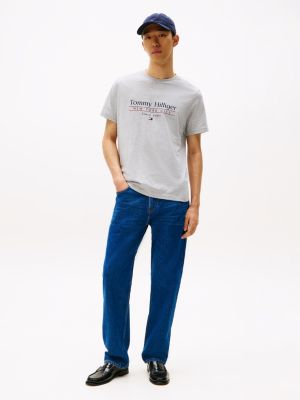 t-shirt à col ras-du-cou et logo gris pour hommes tommy hilfiger