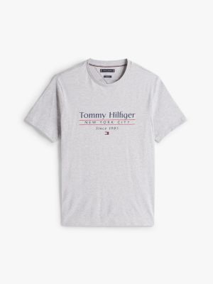 t-shirt à col ras-du-cou et logo gris pour hommes tommy hilfiger