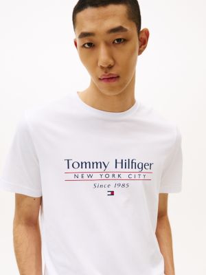 t-shirt à col ras-du-cou et logo blanc pour hommes tommy hilfiger