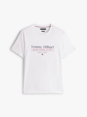 t-shirt à col ras-du-cou et logo blanc pour hommes tommy hilfiger