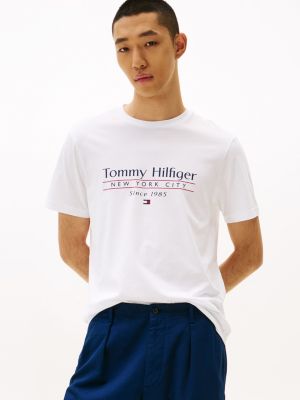 t-shirt à col ras-du-cou et logo white pour hommes tommy hilfiger