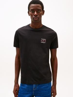 t-shirt con logo black da uomini tommy hilfiger