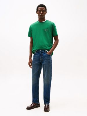 camiseta de cuello redondo con logo verde de hombres tommy hilfiger