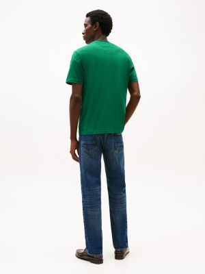 camiseta de cuello redondo con logo verde de hombres tommy hilfiger