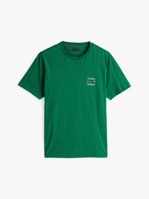camiseta de cuello redondo con logo verde de hombres tommy hilfiger