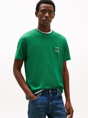 t-shirt con logo green da uomini tommy hilfiger