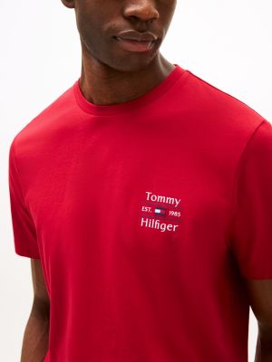 t-shirt con logo rosso da uomini tommy hilfiger