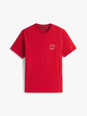 t-shirt con logo rosso da uomini tommy hilfiger