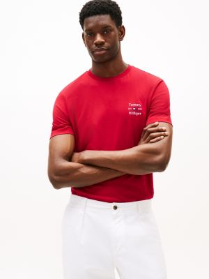 t-shirt con logo rosso da uomini tommy hilfiger