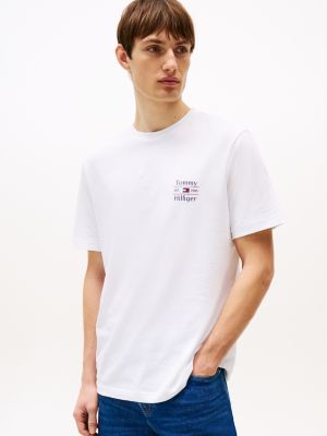 t-shirt con logo white da uomini tommy hilfiger