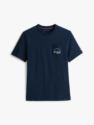 t-shirt à poche poitrine bleu pour hommes tommy hilfiger