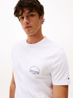 t-shirt à poche poitrine blanc pour hommes tommy hilfiger