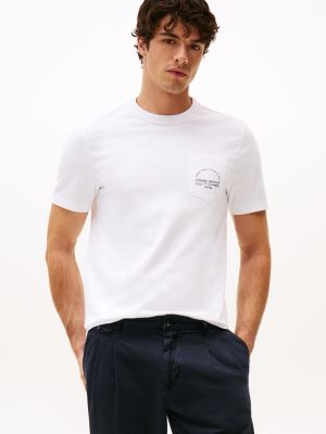 t-shirt con tasca sul petto white da uomini tommy hilfiger