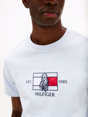 t-shirt à col ras-du-cou et logo graphique bleu pour hommes tommy hilfiger