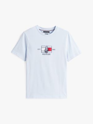 t-shirt à col ras-du-cou et logo graphique bleu pour hommes tommy hilfiger