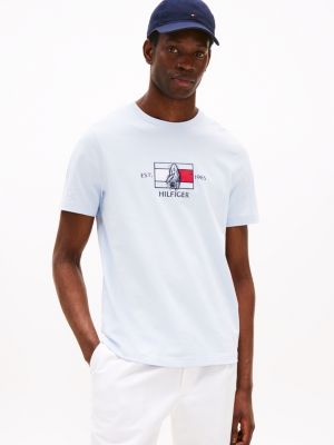 blue t-shirt met ronde hals en logo-graphic voor heren - tommy hilfiger