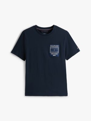 blue logo patch crew neck t-shirt for men tommy hilfiger