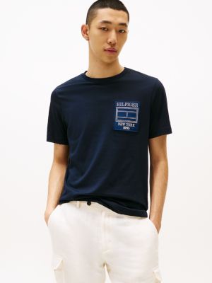 blue logo patch crew neck t-shirt for men tommy hilfiger