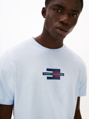 blauw t-shirt met print en vlaglogo voor heren - tommy hilfiger